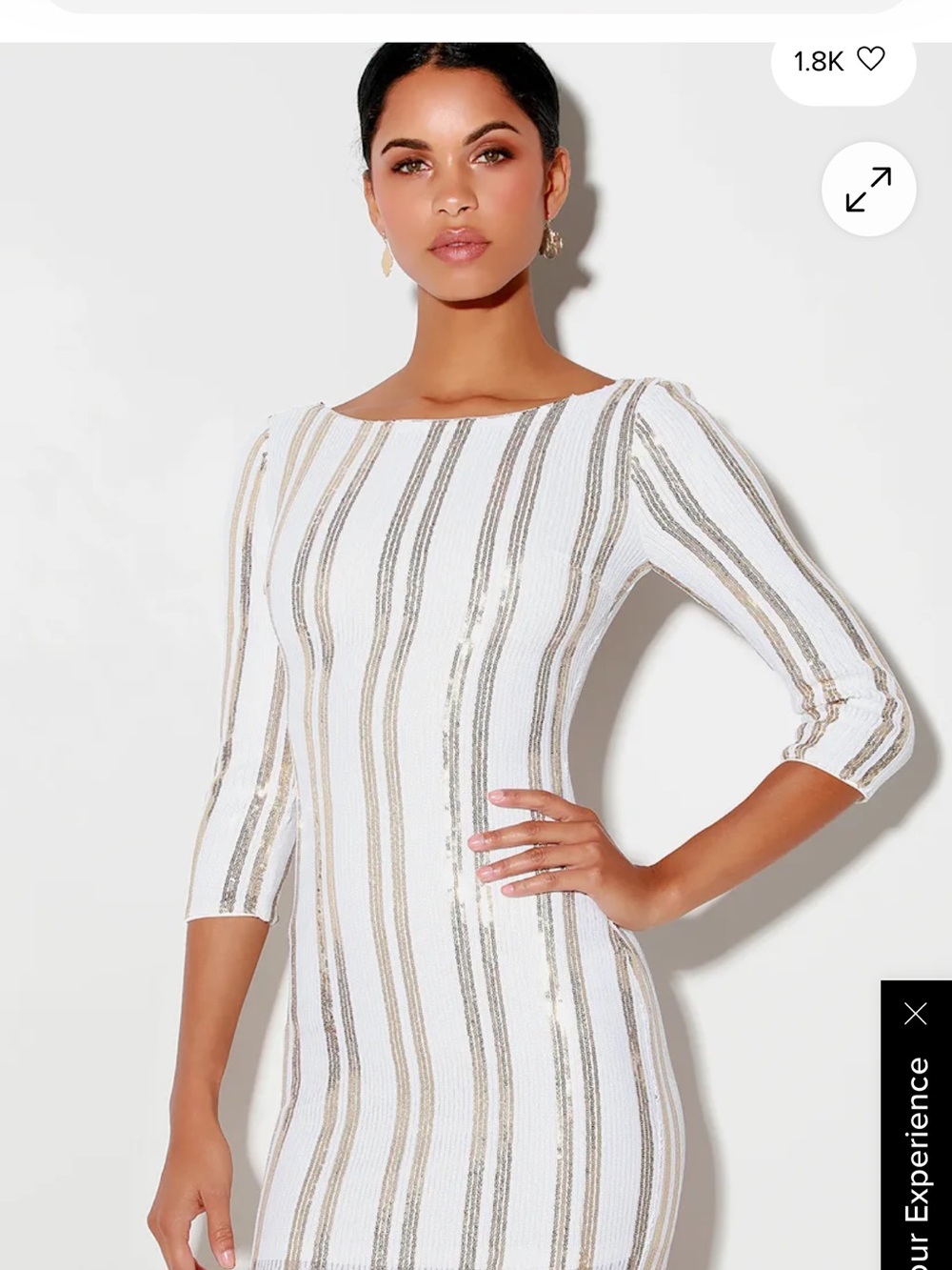 LULUS Standing Ovation White and Gold Sequin Striped Bodycon Dress - Picture 3 of 9